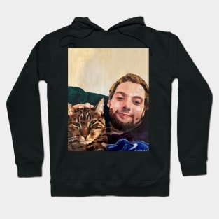 Young Man with his Feline Friend Hoodie